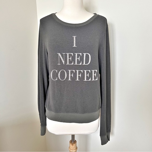 Wildfox Tops - WILDFOX Gray I Need Coffee Long Sleeve Graphic Pullover Crewneck Sweatshirt